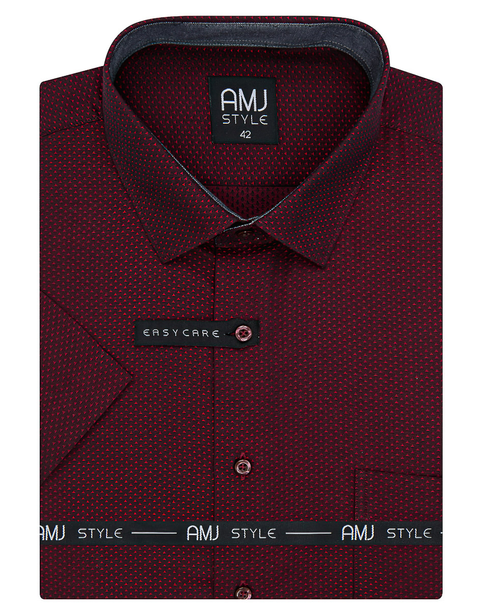 Pánská košile AMJ, vínová s trojúhelníčky VKR1120, krátký rukáv, regular fit