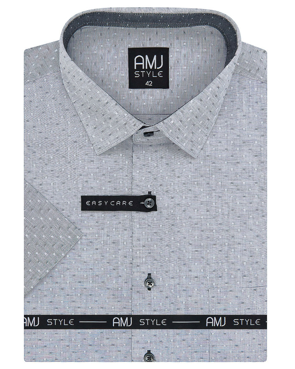 Pánská košile AMJ, světle šedá s kostičkami VKR1121, krátký rukáv, regular fit