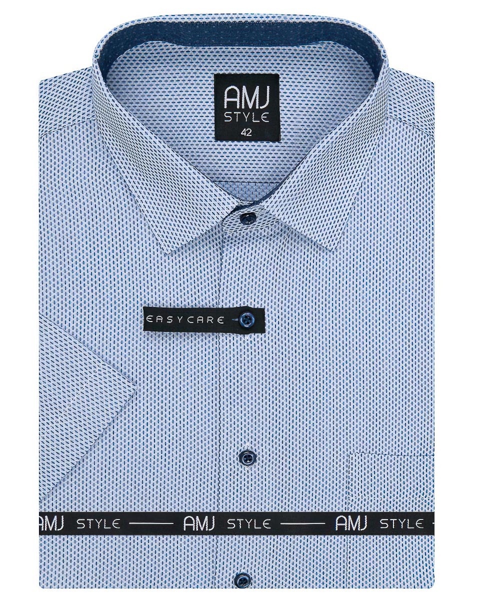 Pánská košile AMJ, světle modrá čárkovaná VKR1123, krátký rukáv, regular fit