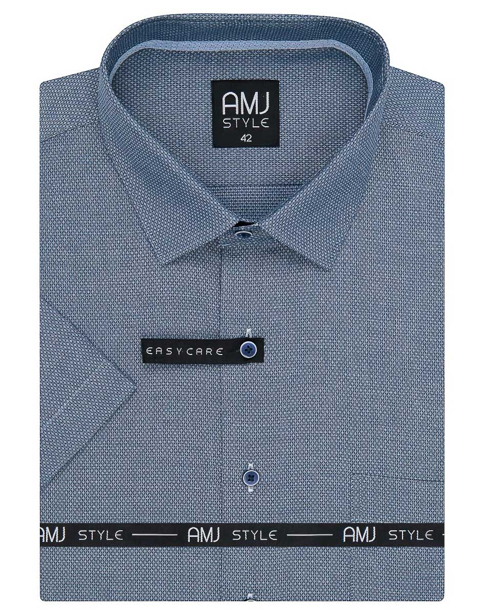 Pánská košile AMJ, modrošedá síťovaná VKR1125, krátký rukáv, regular fit