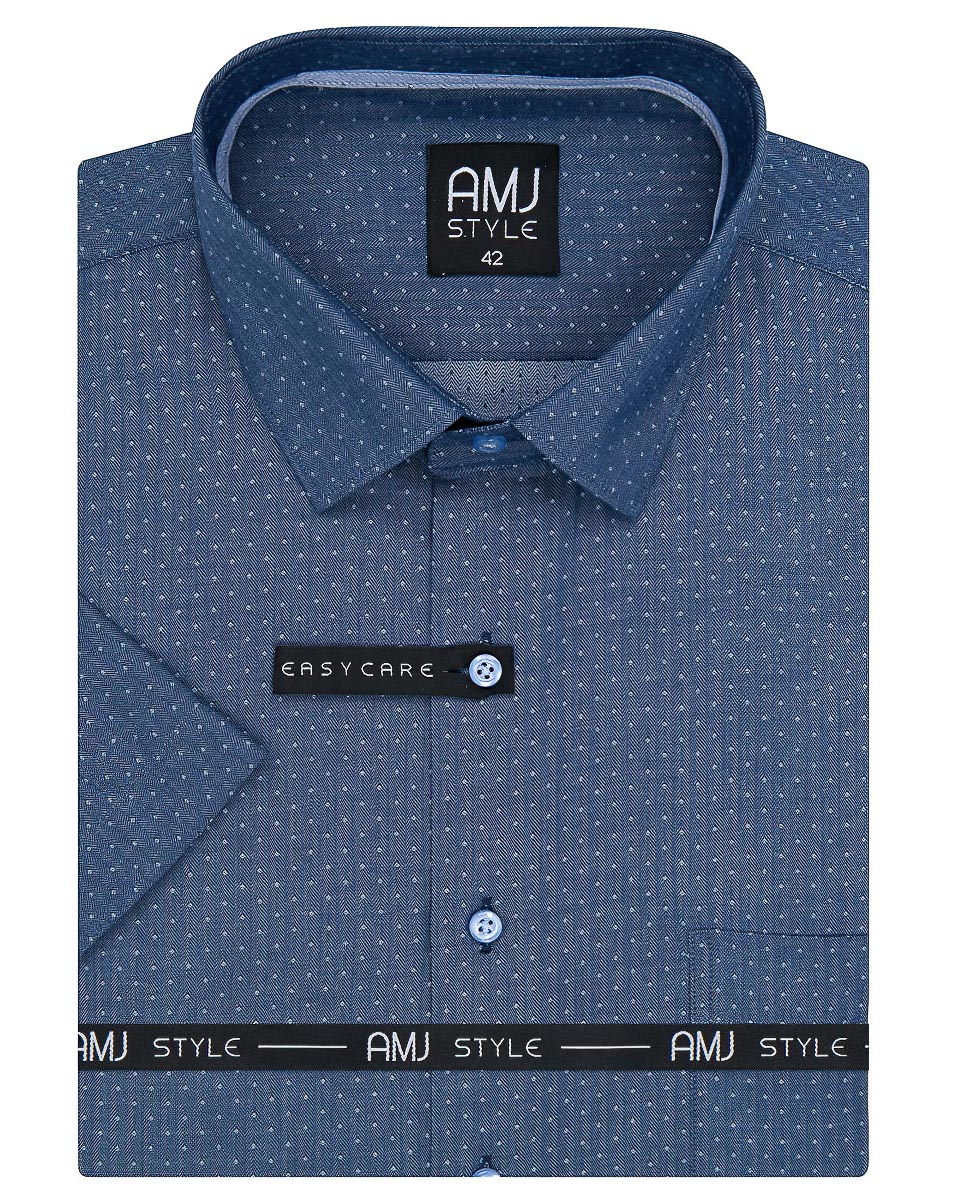 Pánská košile AMJ, modrá drobný puntík VKR1127, krátký rukáv, regular fit