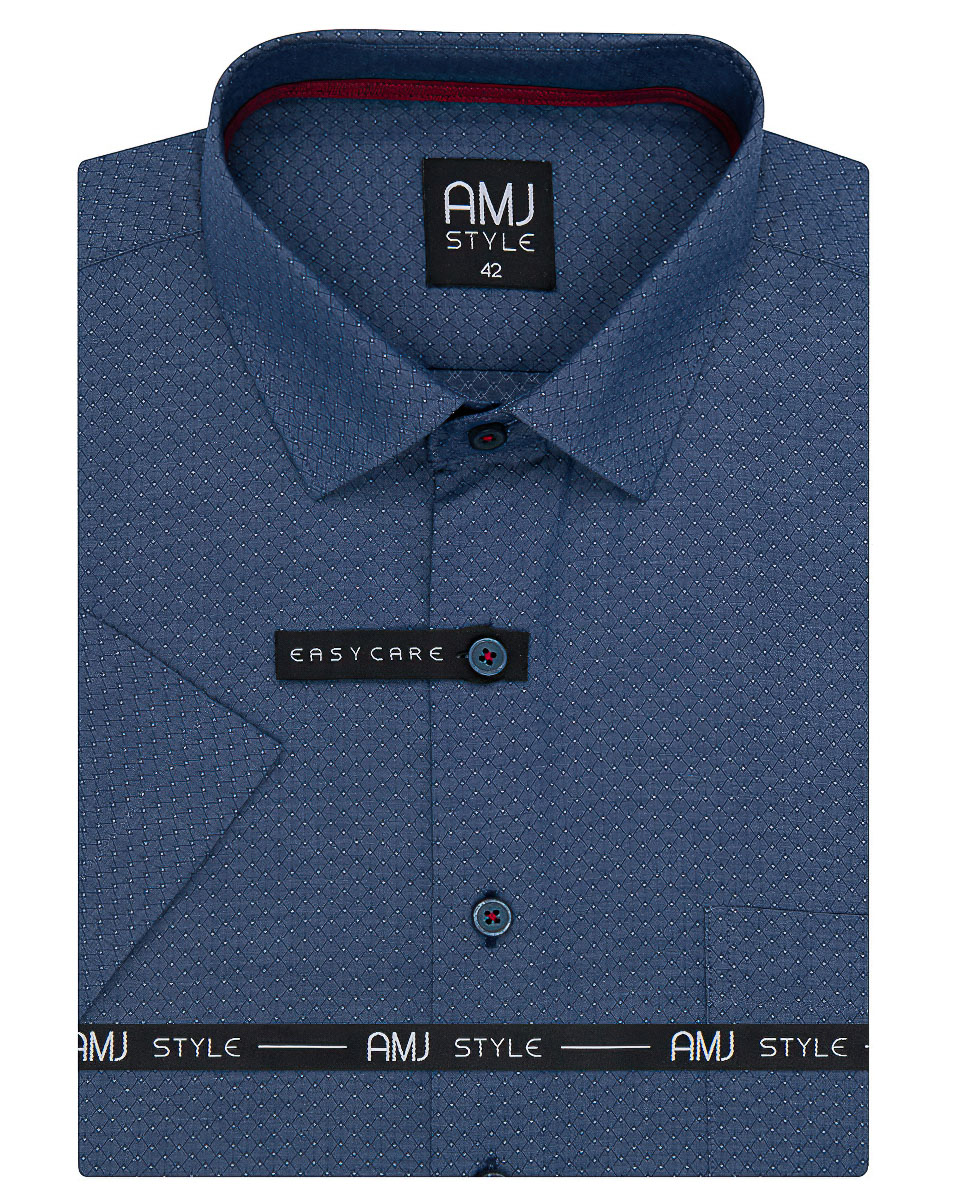 Pánská košile AMJ, modrá síťovaná kosočtverce VKR1128, krátký rukáv, (regular + slim fit)