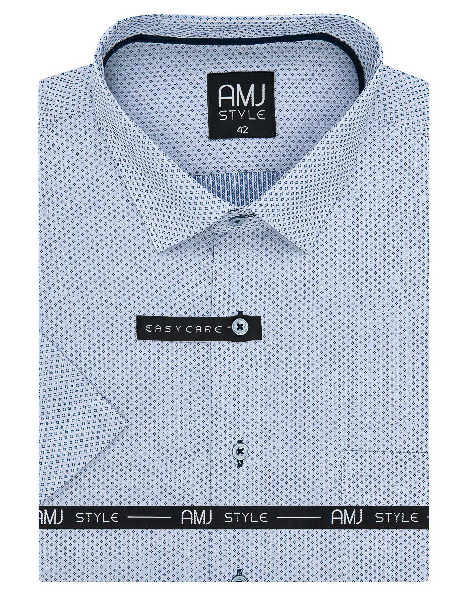 Pánská košile AMJ, světle modrá křížkovaná VKR1130, krátký rukáv, (regular + slim fit)