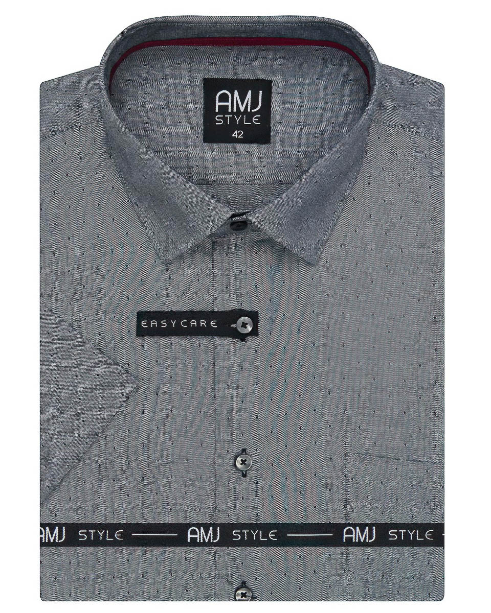 Pánská košile AMJ, šedá tečkovaná VKR1131, krátký rukáv, regular fit