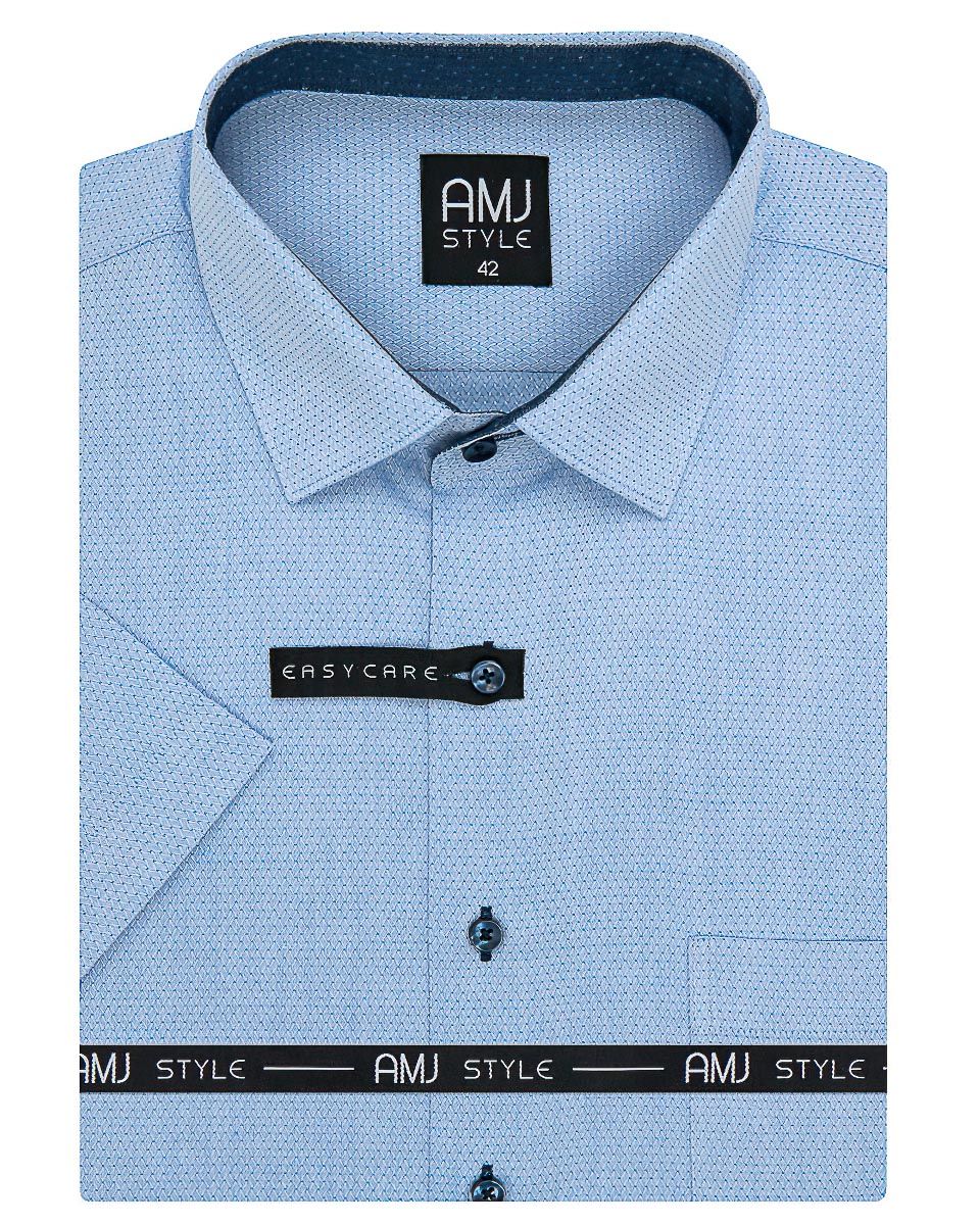 Pánská košile AMJ, světle modrá síťovaná VKR1133, krátký rukáv, (regular + slim fit)
