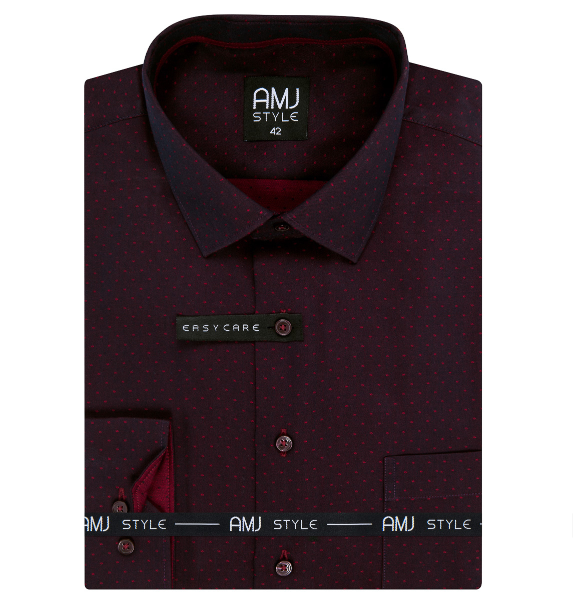 Pánská košile AMJ, vínová puntíkovaná VDR1179, dlouhý rukáv (regular + prodloužený slim-fit)