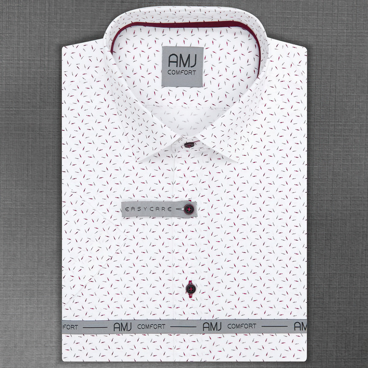 Pánská košile AMJ bavlněná, vínová zrníčka na bílé VKBR1063, krátký rukáv