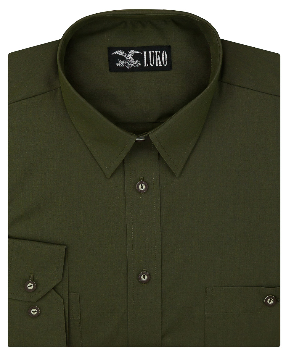 Pánská myslivecká košile LUKO, tmavě zelená khaki, jednobarevná, 022244, dlouhý rukáv